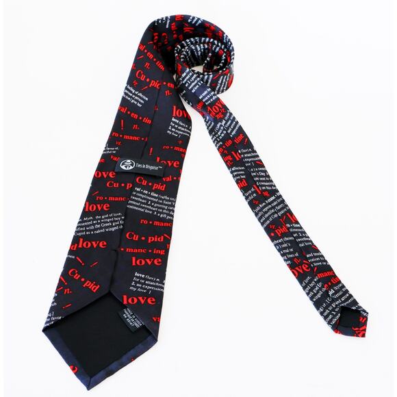 VTG 90s Love Valentines Cupid Dictionary Print Tie Wedding Sweetheart Novelty - Picture 9 of 14